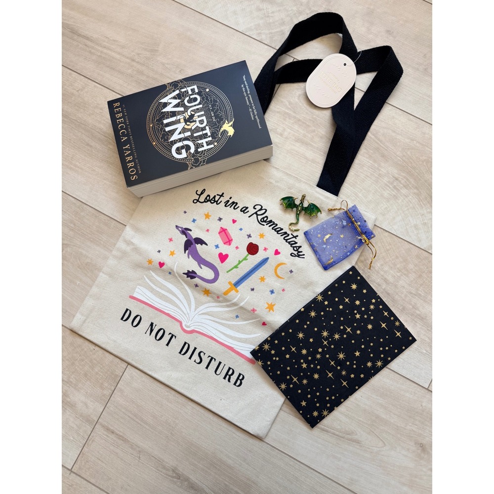 Fourth Wing Book Bundle With Romantasy Tote, Dragon Pin, and Notebook NEW
